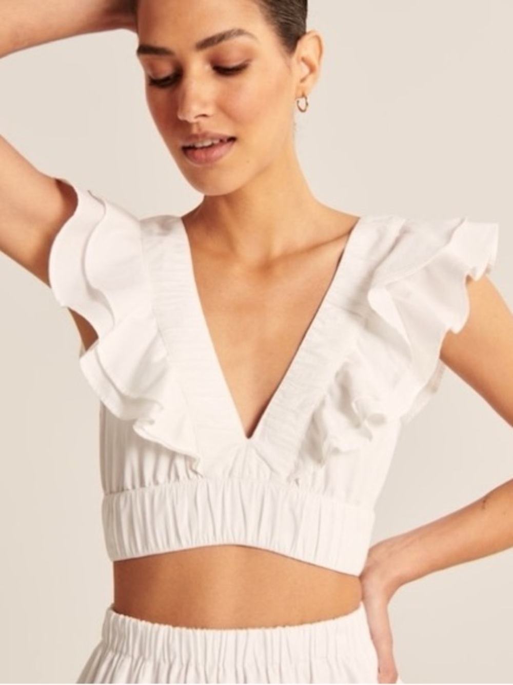 NWT Abercrombie & Fitch V Neck Ruffle Crop Top | XSmall | White